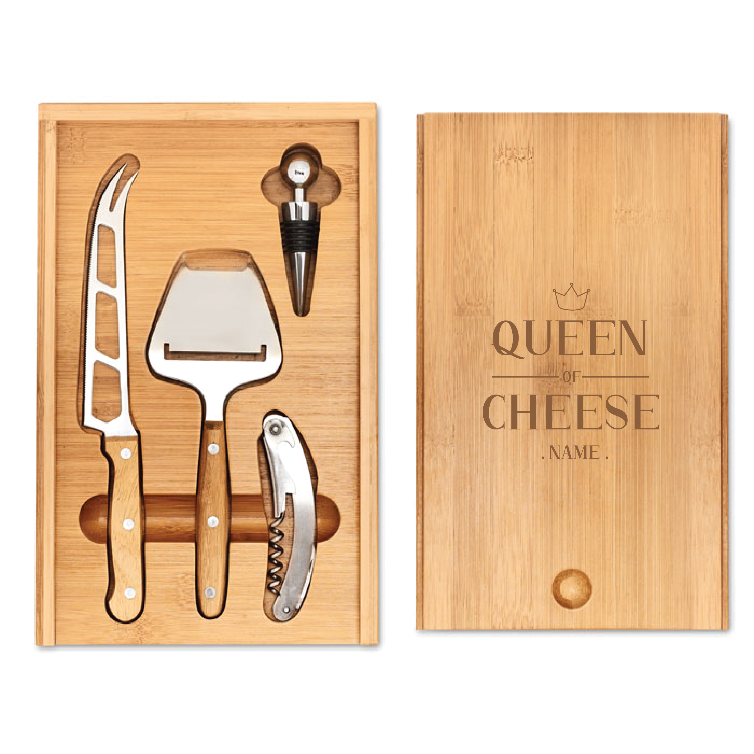 Personalised Queen of Cheese Wine & Cheese Board Set